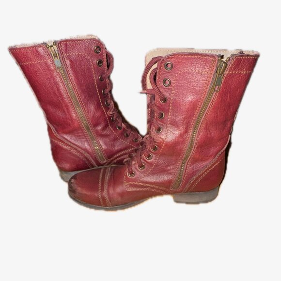 Steve Madden Leather Troopa Combat Boots - Burgundy/Wine Color Size 7 - Picture 6 of 11